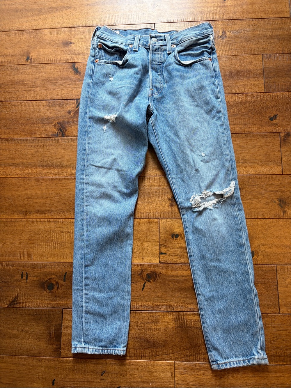 Levi’s Women’s 501 W27 L28 Jeans Button Fly Lightweight Distressed Straight Leg
